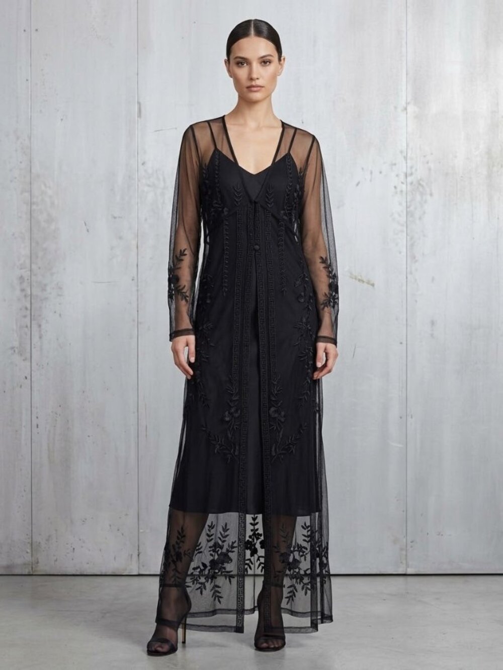 Victoria’s Secret Y2K Sheer Embeoidered Long Kimono Black M/L Witchy Whimsigoth